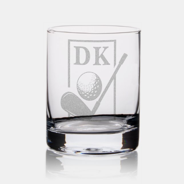 Monogramed Personalized Sports Golf Fan Etched Rocks Glass (Glassware)