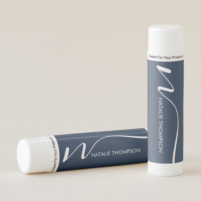 Monogramed Personalized With Name Customized Blue Lip Balm (Front)