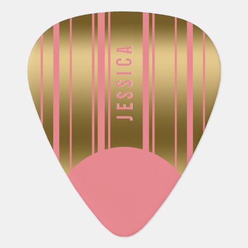 Monogramed Pink And Gold Stripes Pattern Guitar Pick