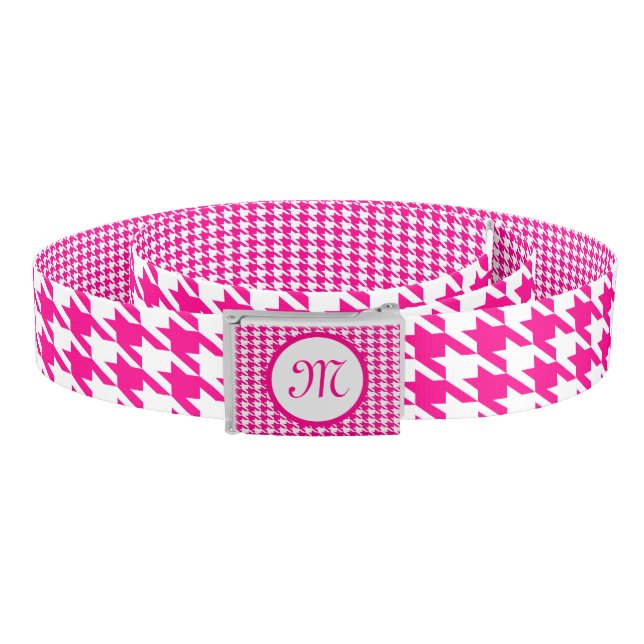 Monogramed Pink And White Houndstooth 2 Belt (Coil)