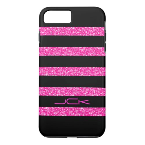 Monogramed Pink  Black Stripes Geometric Pattern iPhone 8 Plus7 Plus Case