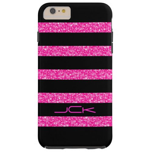 Monogramed Pink  Black Stripes Geometric Pattern Tough iPhone 6 Plus Case