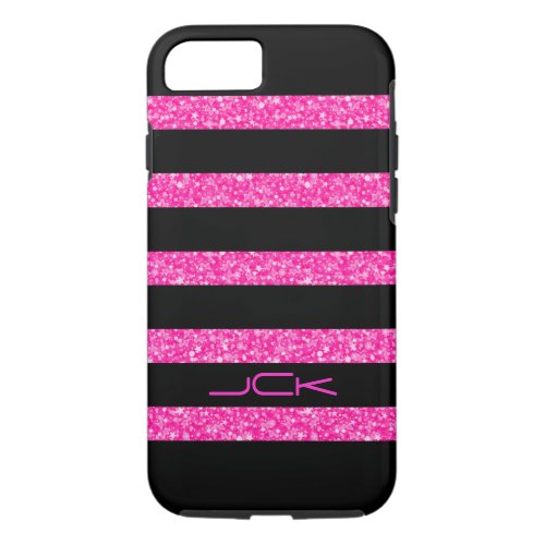 Monogramed Pink  Black Stripes Geometric Pattern iPhone 87 Case