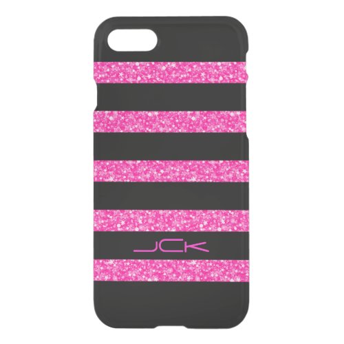 Monogramed Pink  Black Stripes Geometric Pattern iPhone SE87 Case