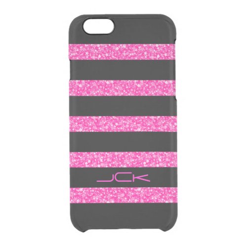 Monogramed Pink  Black Stripes Geometric Pattern Clear iPhone 66S Case