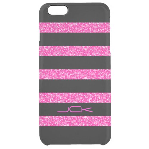 Monogramed Pink  Black Stripes Geometric Pattern Clear iPhone 6 Plus Case