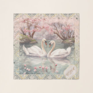 Monogramed Pink Blush Swan Scene Chiffon Scarf