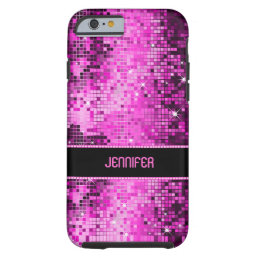 Monogramed Pink Disco Glitter &amp; Diamonds Tough iPhone 6 Case