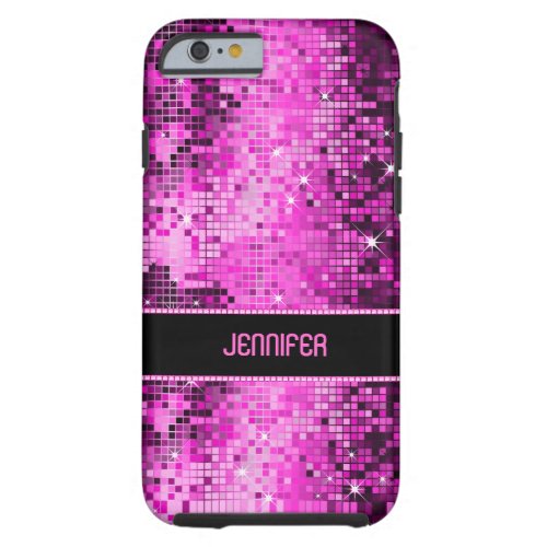 Monogramed Pink Disco Glitter  Diamonds Tough iPhone 6 Case