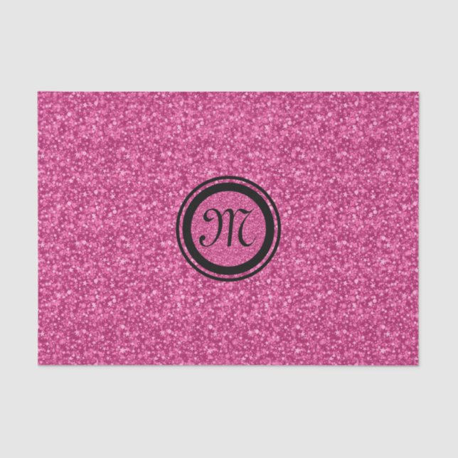Monogramed Pink Glitter & Sparkles Black Accents Tissue Paper (Front)
