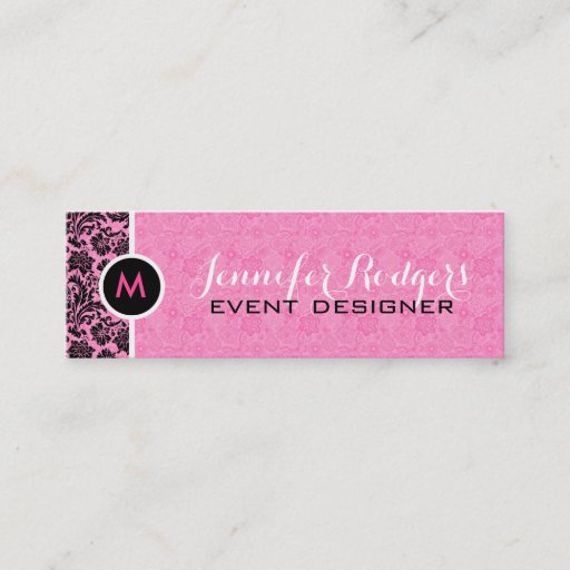 Customizable Monogramed Pink Lace Background Black Damasks Business Card Templates