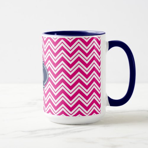 Monogramed Pink  White Geometric Zigzag Chevron Mug