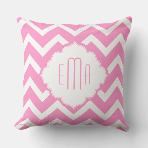 Monogramed Pink  White Geometric Zigzag Chevron Throw Pillow
