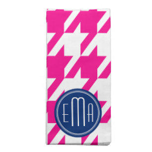 Monogramed Pink White & Royal Blue Houndstooth 2 Napkin
