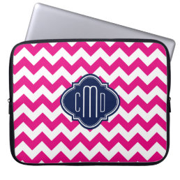 Monogramed Pink &amp; White Zigzag Chevron Laptop Sleeve