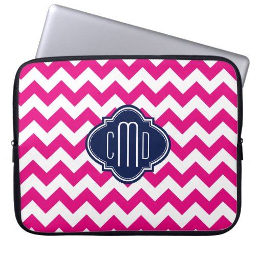 Monogramed Pink  White Zigzag Chevron Laptop Sleeve