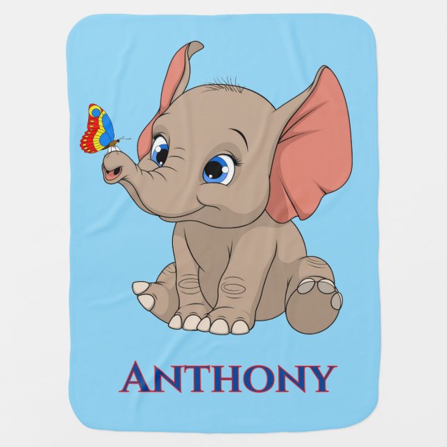 Monogramed Playful Elephant Baby Blanket (Front)