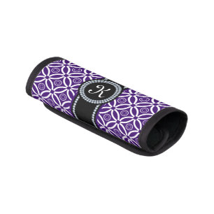 Monogramed Purple And White Geometric Pattern Luggage Handle Wrap