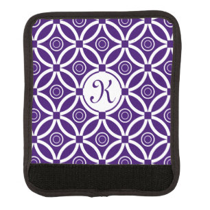 Monogramed Purple And White Geometric Pattern Luggage Handle Wrap