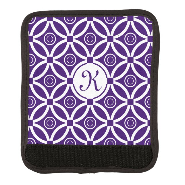 Monogramed Purple And White Geometric Pattern Luggage Handle Wrap (Front)