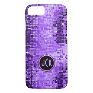 Monogramed Purple Disco-Ball Glitter iPhone 8/7 Case