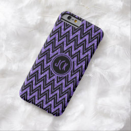 Monogramed Purple Glitter &amp; Black Zigzag Chevron 2 Barely There iPhone 6 Case