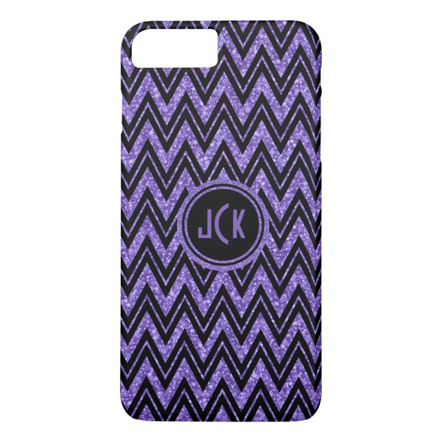 Monogramed Purple Glitter & Black Zigzag Chevron 2 Case-Mate iPhone Case (Back)