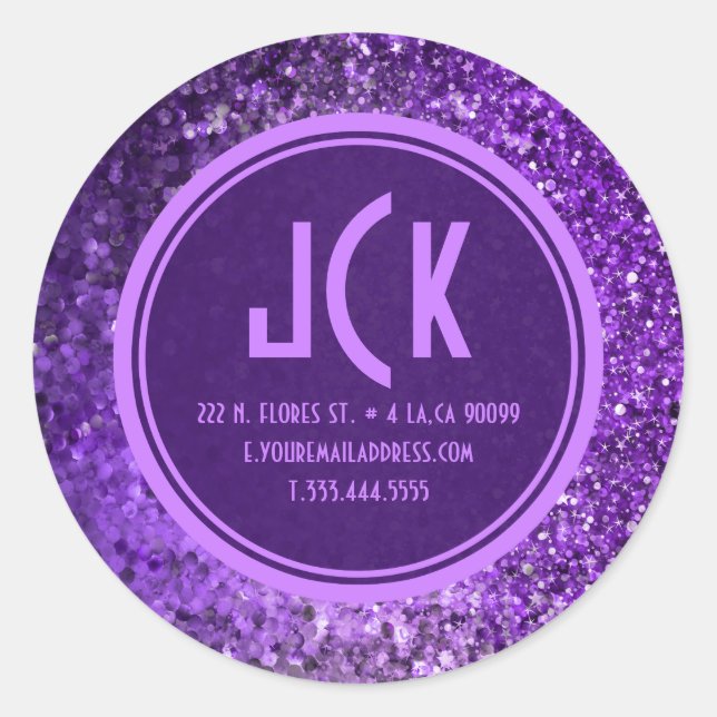 Monogramed Purple Glitter Modern Sticker (Front)