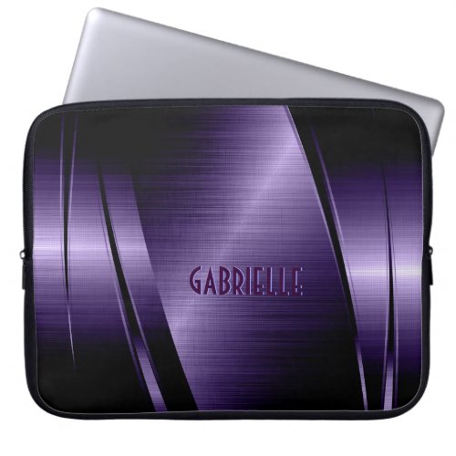 Monogramed Purple Metallic Brushed Aluminum Look Laptop Sleeve