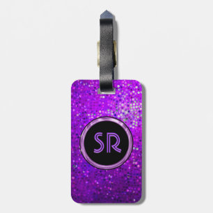 Monogramed Purple Tones Glitter Texture Luggage Tag