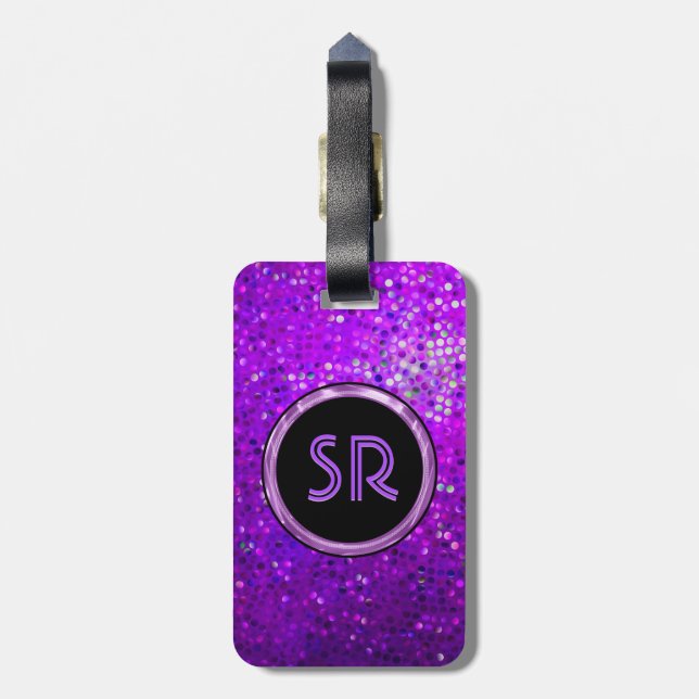 Monogramed Purple Tones Glitter Texture Luggage Tag (Back Vertical)