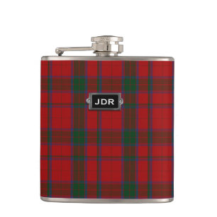 Monogramed Red Clan Robertson Tartan Plaid Flask