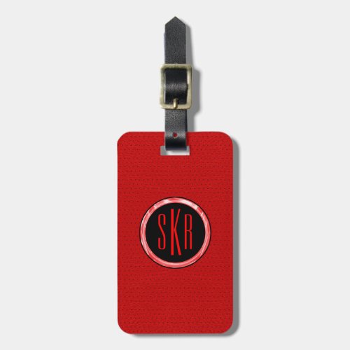 Monogramed Red Faux Leather Look Luggage Tag