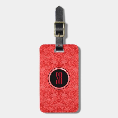Monogramed Red Faux Suede Leather Look Luggage Tag