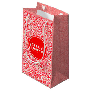 Monogramed Red & White Vintage paisley Pattern Small Gift Bag
