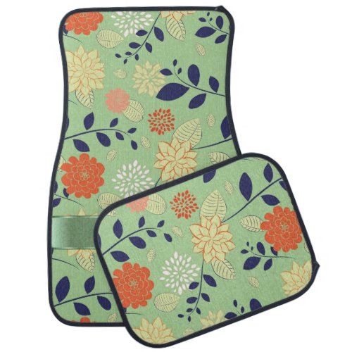 Monogramed Retro Floral Design Metallic Accent Car Floor Mat