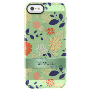 Monogramed Retro Floral Design Metallic Accent Clear iPhone SE/5/5s Case