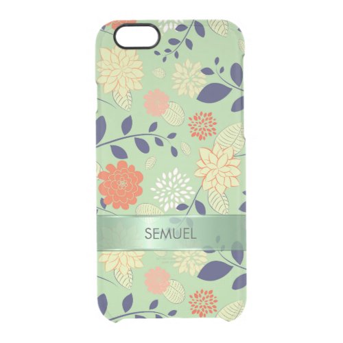 Monogramed Retro Floral Design Metallic Accent Clear iPhone 66S Case