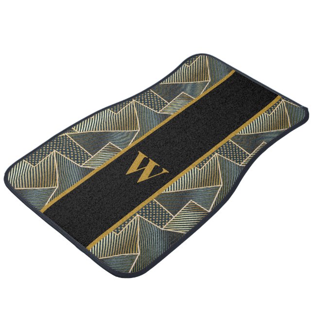 Monogramed Retro Metallic Golden Car Floor Mat (Angled)
