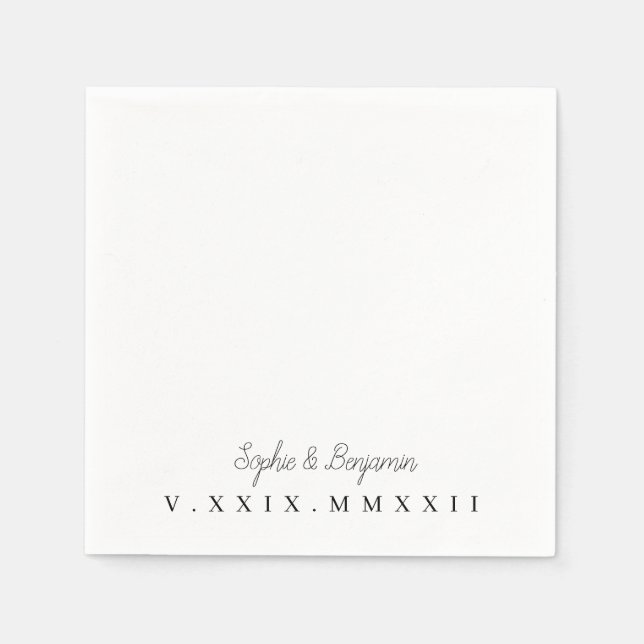 Monogramed | Roman Numeral Wedding Date  Napkins (Front)