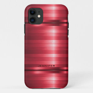 Monogramed Shiny Metallic Red Stripes iPhone 11 Case