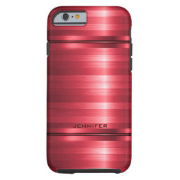 Monogramed Shiny Metallic Red Stripes Tough iPhone 6 Case