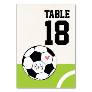 Monogramed Soccer Ball Heart Table Number Cards