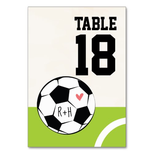 Monogramed Soccer Ball Heart Table Number Cards