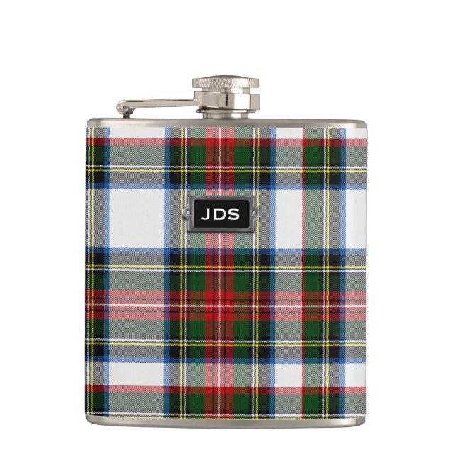 Monogramed Stewart Dress Tartan Plaid Flask (Front)