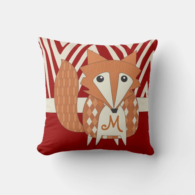 Monogramed Stylized Fox Pillow (Front)