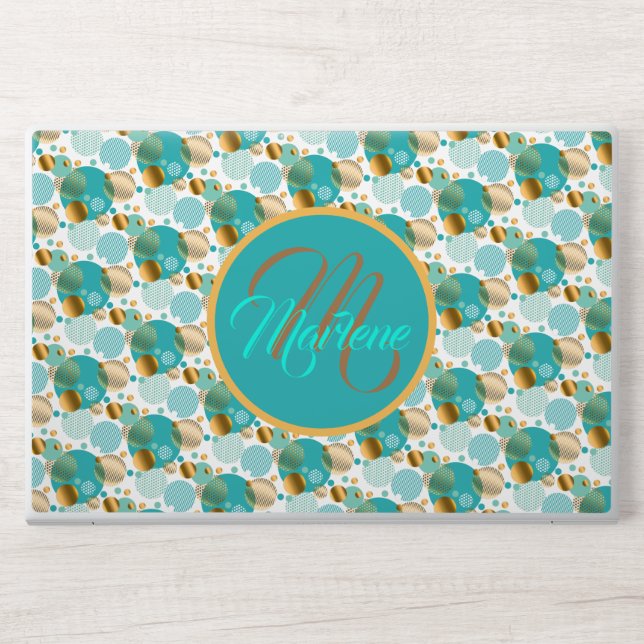 Monogramed Teal HP Laptop Skin (Front)
