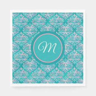 Monogramed Teal Pattern Napkins