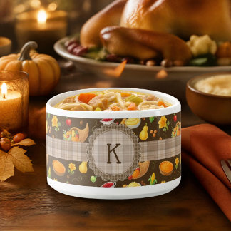 Monogramed Thanksgiving Harvest Pattern with Plaid Bowl