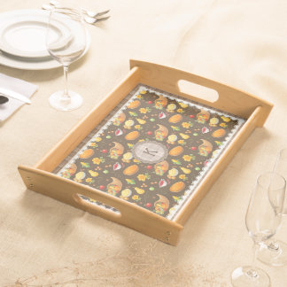 Monogramed Thanksgiving Harvest Pattern with Plaid Serving Tray